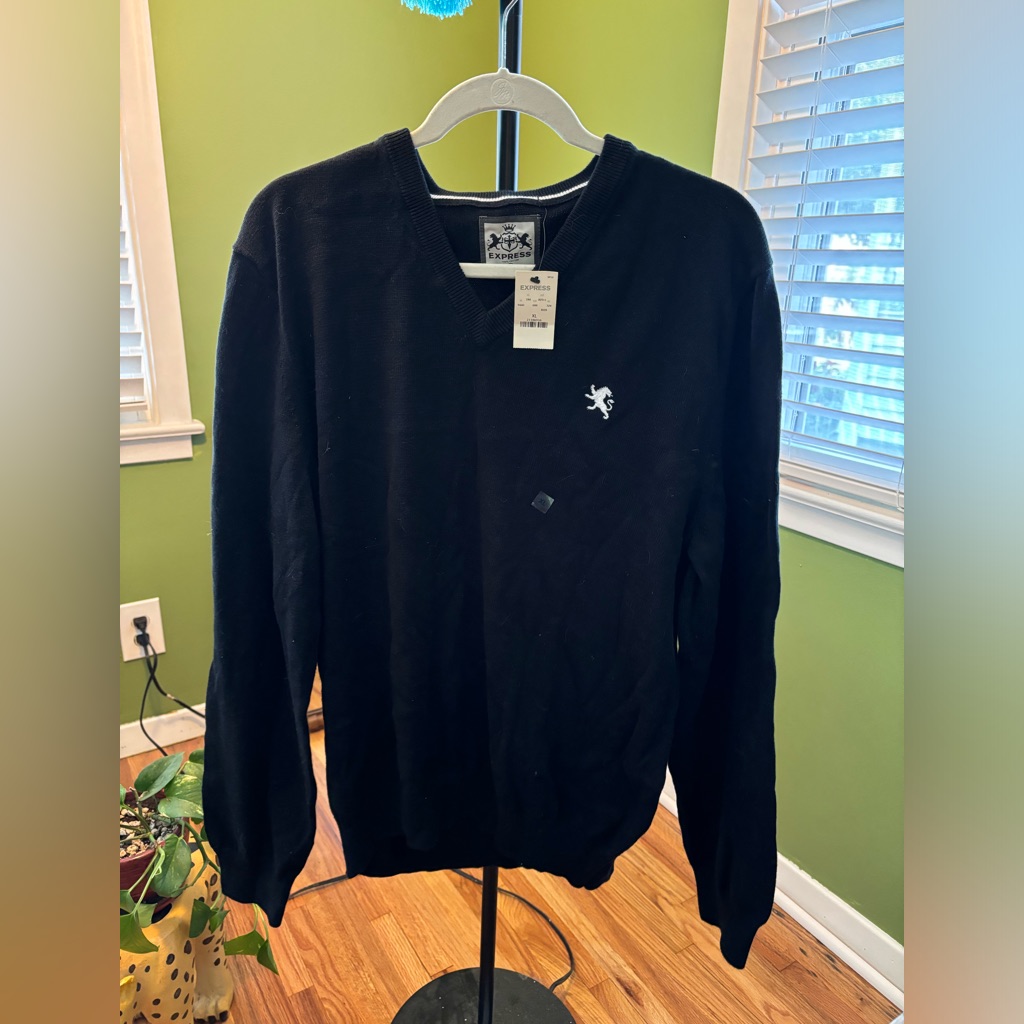 Express Nwt Men’s Black V-Neck Sweater, Long Sleeve Men’s Top